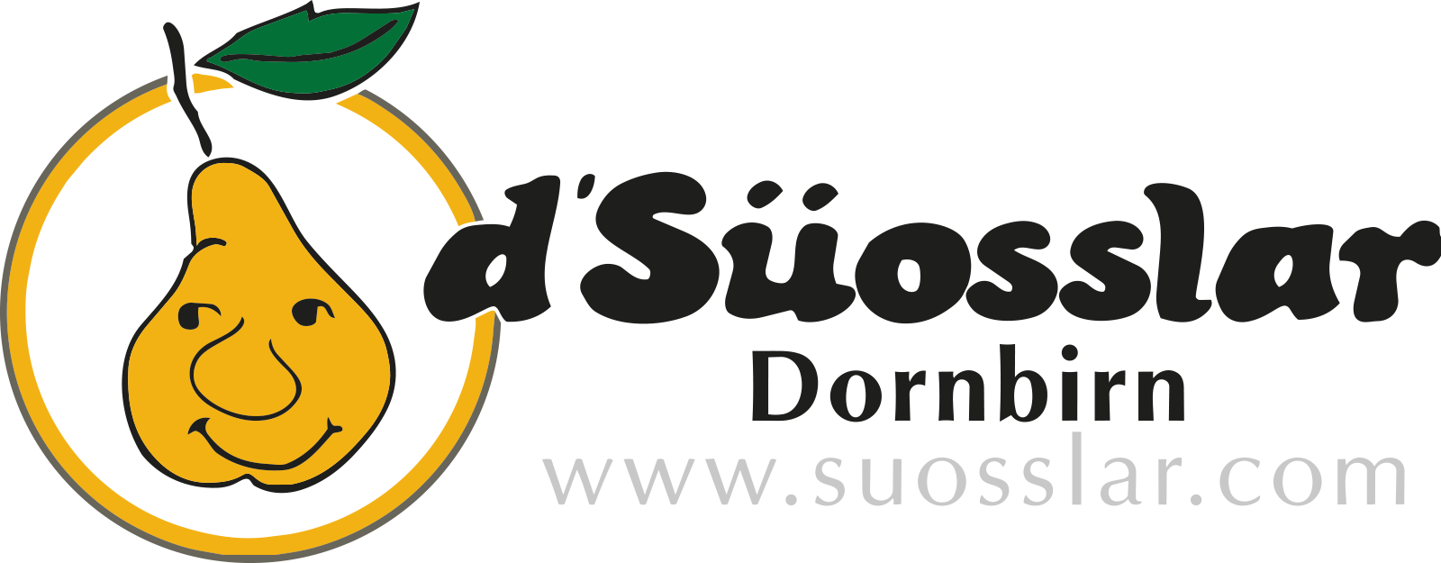 Logo d'Süosslar Dornbirn mit Schriftzug und Birnen-Symbol